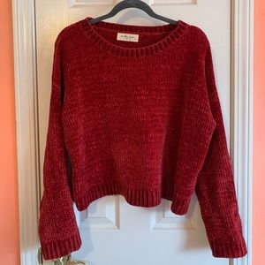 Red Cropped Chenille Sweater